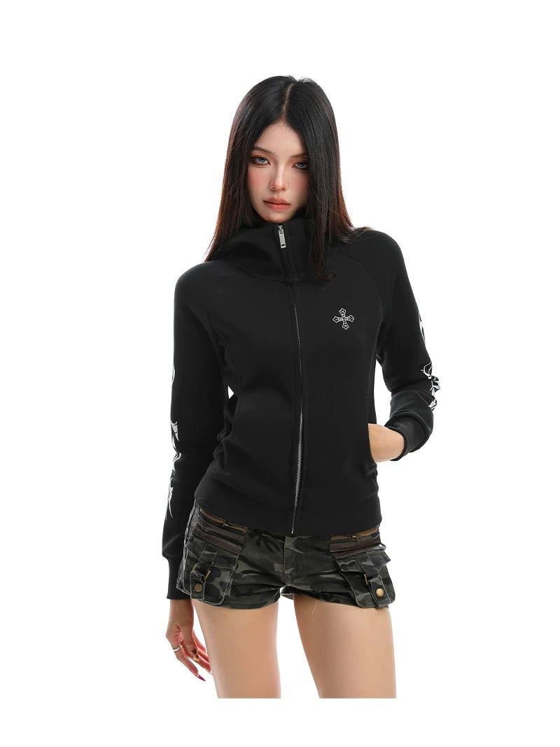 【評価★4.8以上／Top】Cross Embroidered Zip Sweat Jacket mry001933