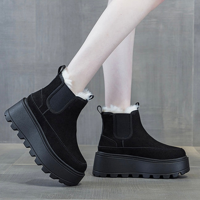 Cozy Fur Trim Elevated Chelsea Boots mry001965