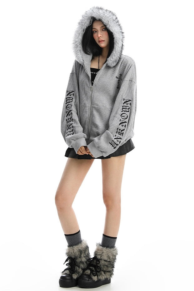 Fur Hood Zip-Up Hoodie mry002144