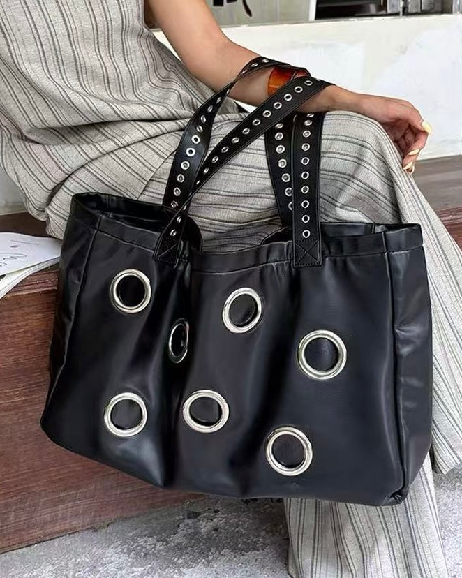 Grommet Detail Leather Tote Bag mry002266