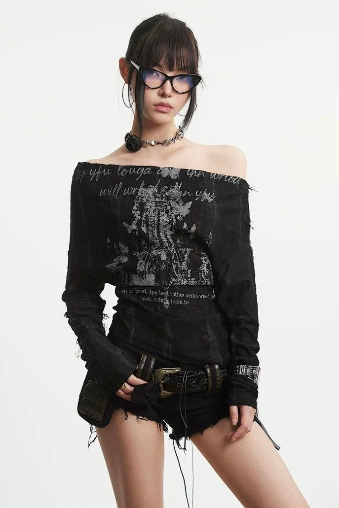 Lace-Up Off-Shoulder Top mry0022569