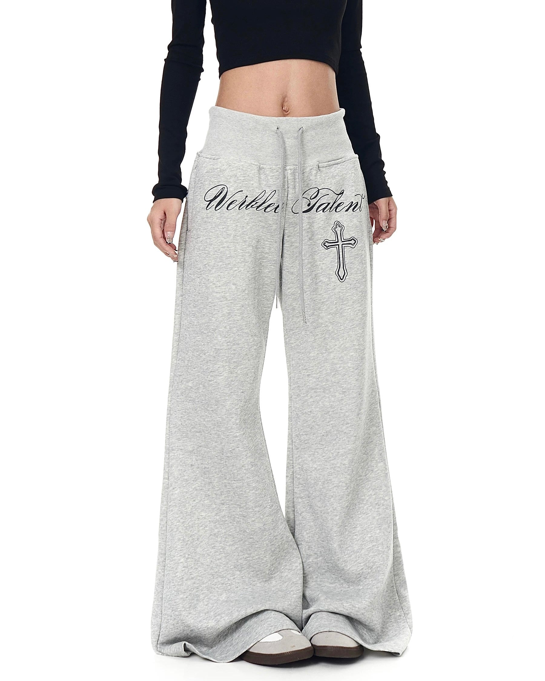 【YURU:FIT】Lettering Cross Wide-Leg Sweatpants mry001883