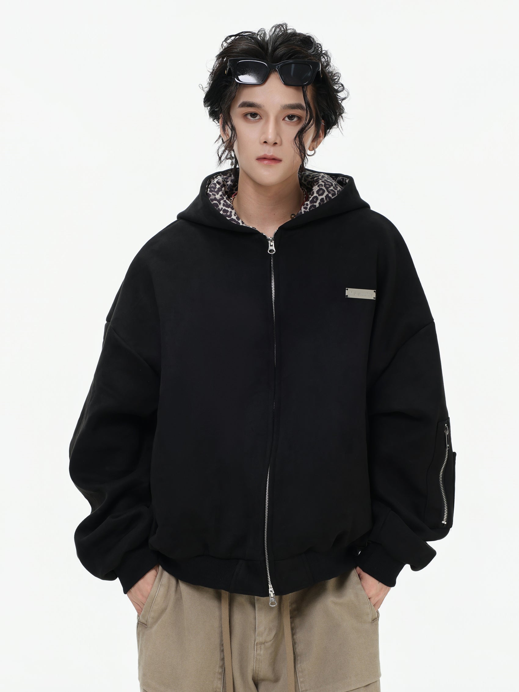 【評価★4.8以上／高品質】Leopard Lined Oversized Zip Hoodie Jacket mry001903