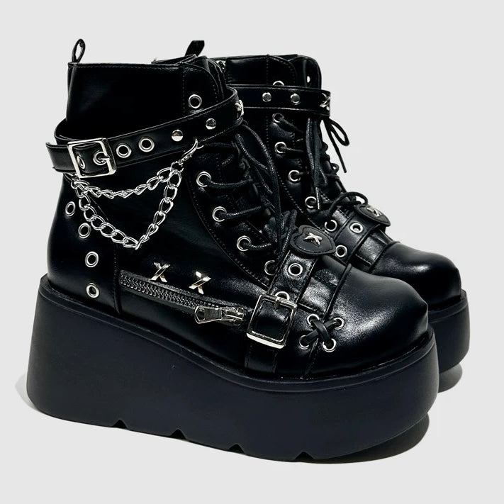 Chain Buckle Platform Combat Boots mry001977