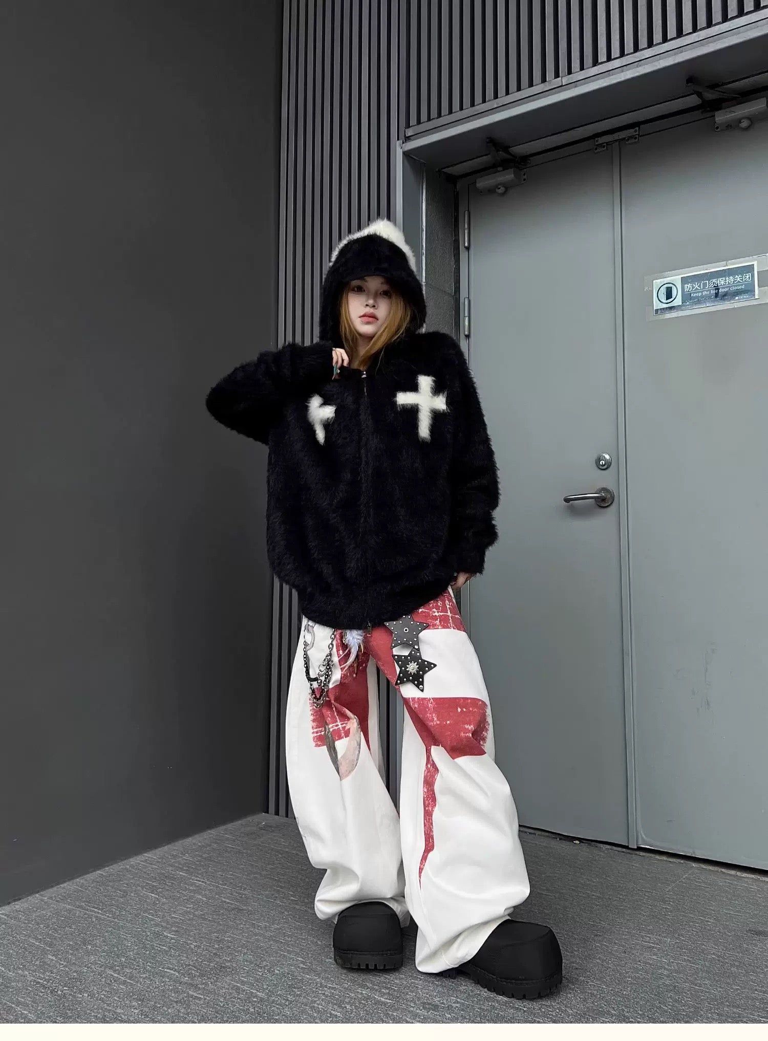 Unisex Fur Cross Zip Jacket mry002025