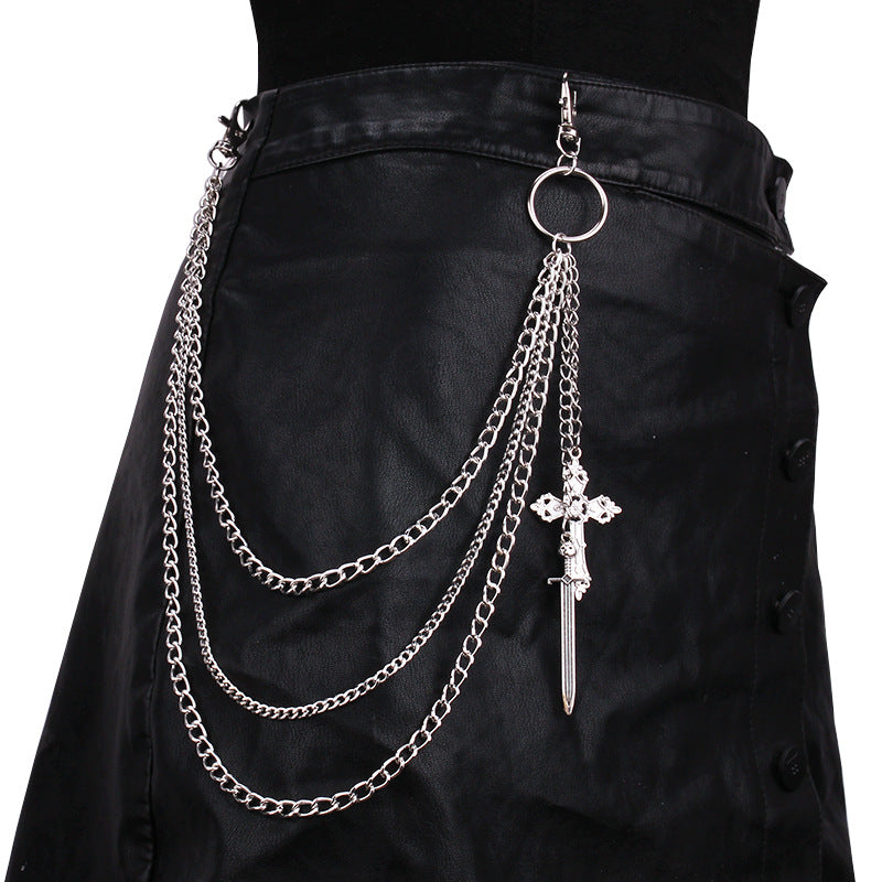 Cross Sword Layered Silver Wallet Chain mry001921