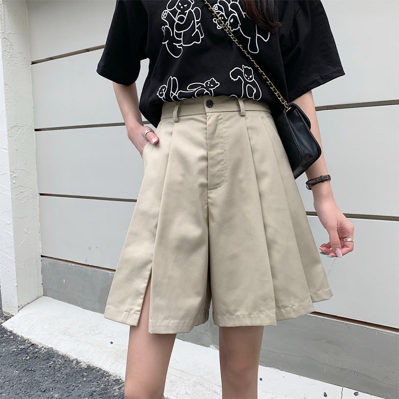 ショートワイドパンツ　カジュアル　ハイウエスト　Aライン　mry000024