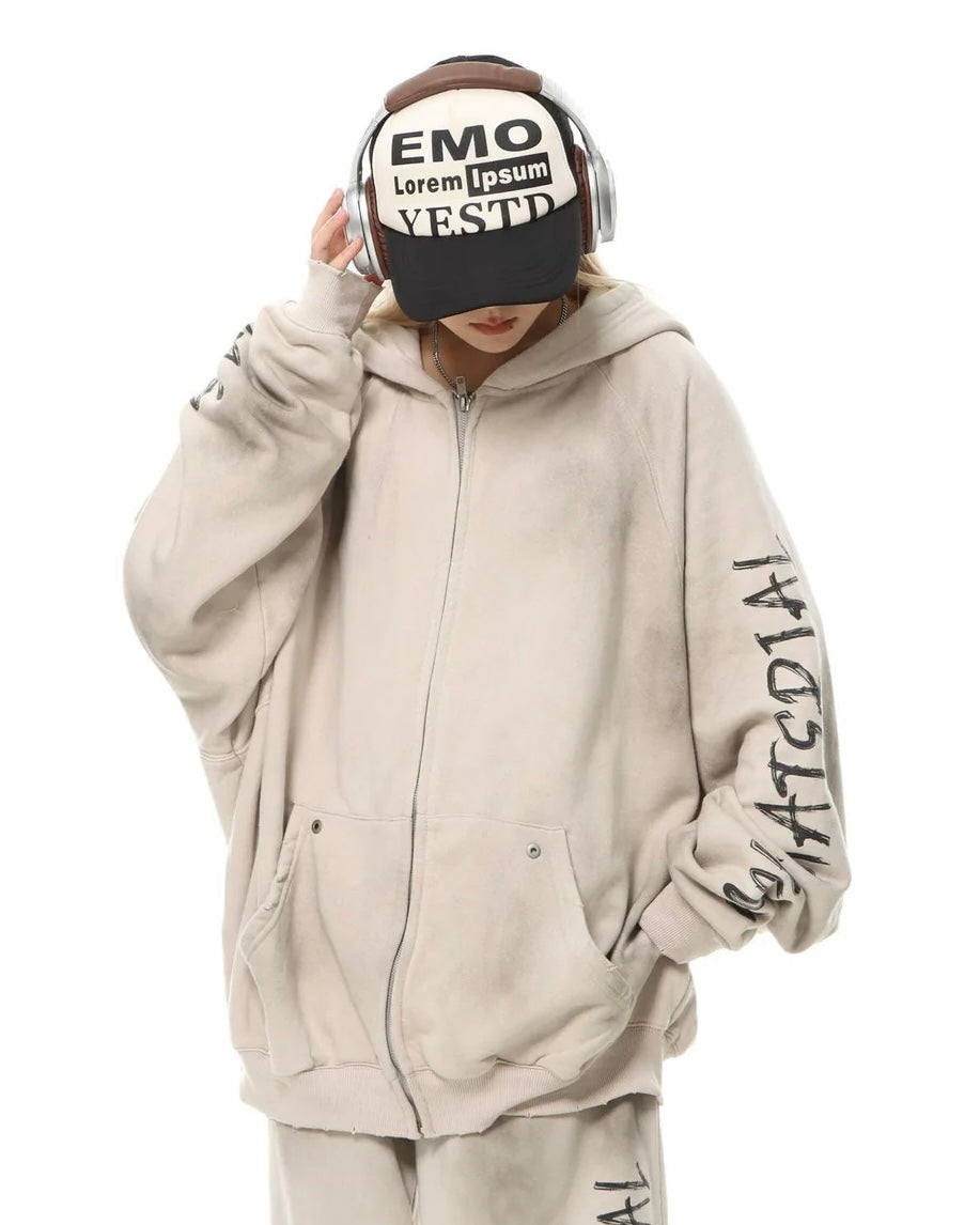 【評価★4.8以上／Tops】UNISEX DAMAGE DOLMAN ZIP HOODIE mry001907