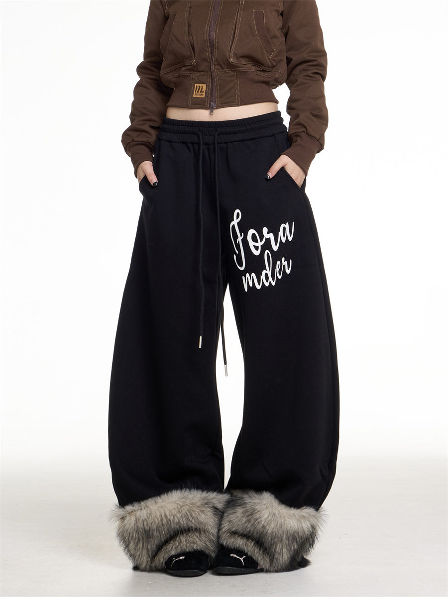 Fur Hem Wide Sweat Pants mry002152