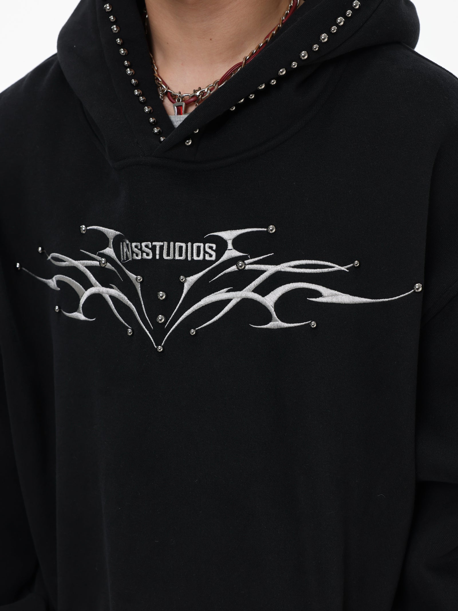 【評価★4.8以上／高品質】Tribal Studded Oversized Hoodie mry001900