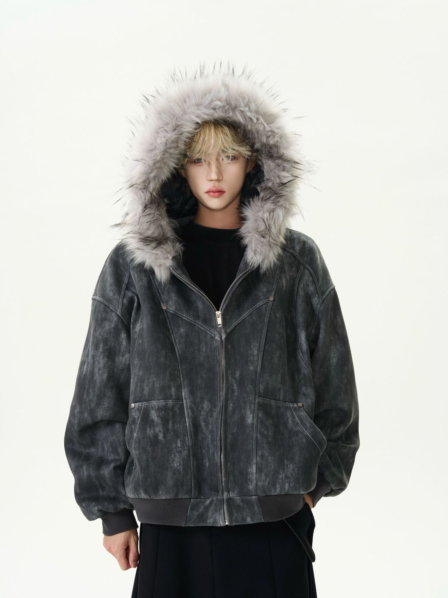 【特別価格/Outer】2color Unisex Edge Line Design Boa Jacket mry001615