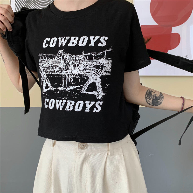 レトロプリント　デザインガール　スリム半袖Tシャツ　mry000089