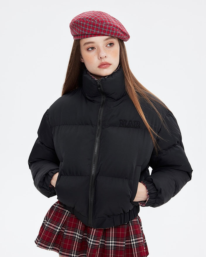 【2color】Reversible Checkered Short Down Jacket mry001802