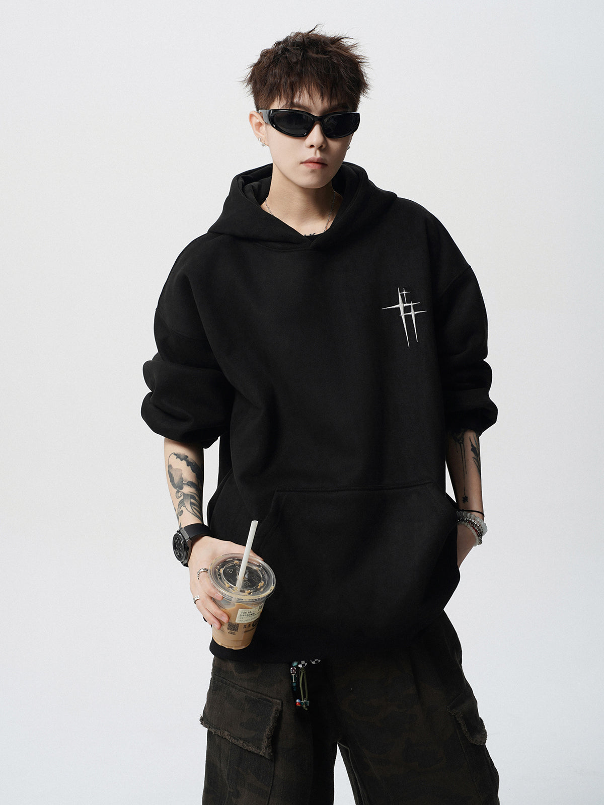【評価★4.8以上／Tops】Minimal Cross Logo Oversized Hoodie mry001916