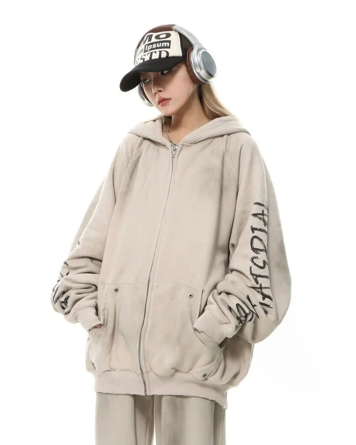 【評価★4.8以上／Tops】UNISEX DAMAGE DOLMAN ZIP HOODIE mry001907