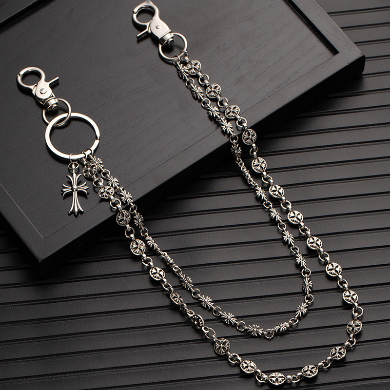 Cross Pendant Layered Silver Wallet Chain mry001925