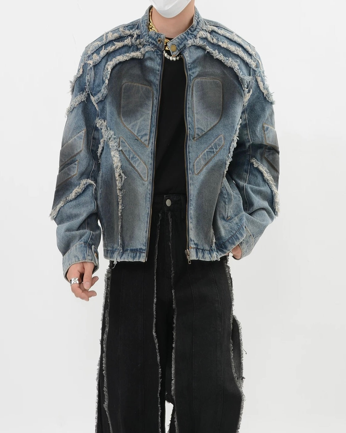 【2color】Distressed Denim Rider Jacket mry001815