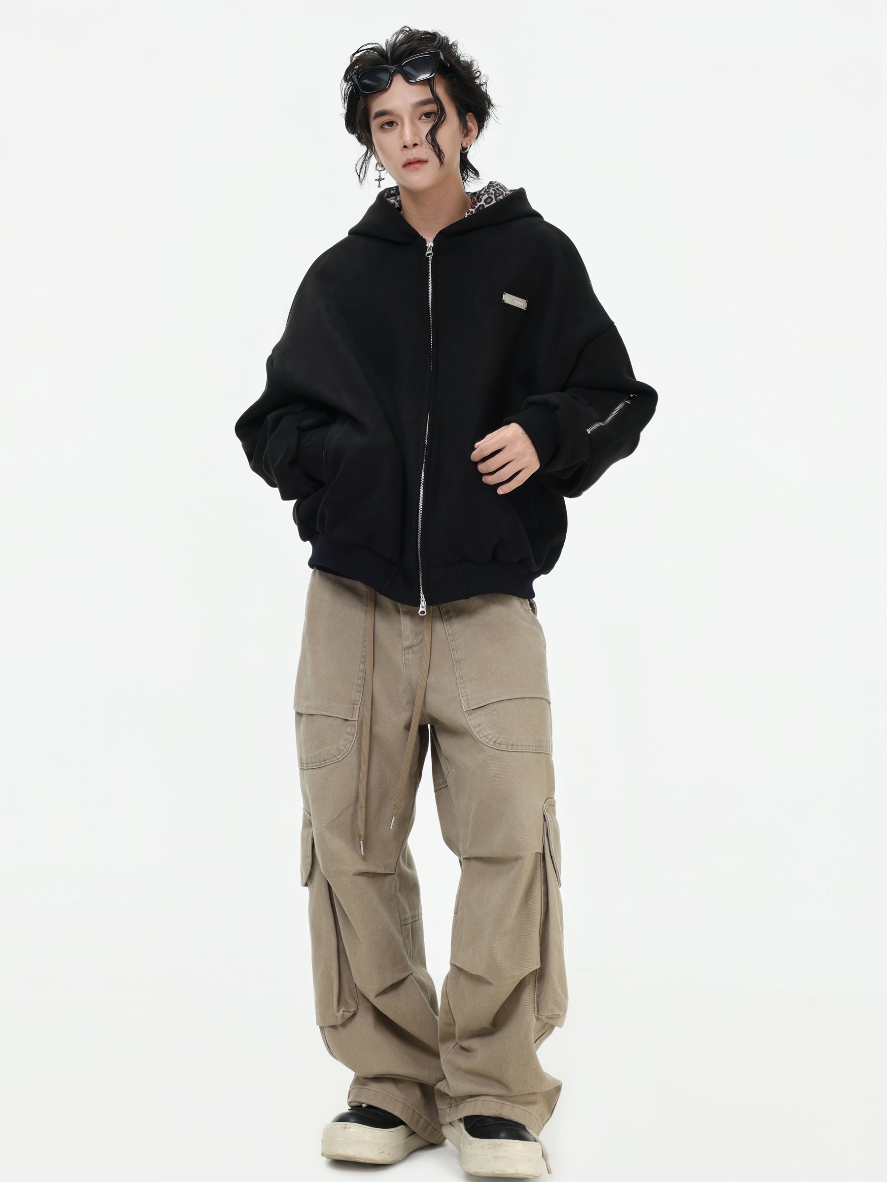 【評価★4.8以上／高品質】Leopard Lined Oversized Zip Hoodie Jacket mry001903