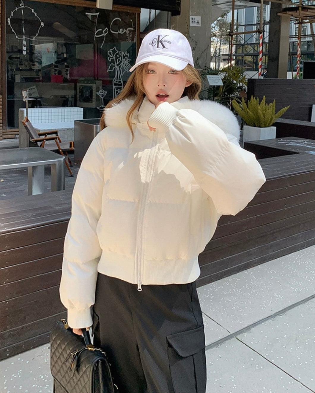 【爆安】Short Puffer Food Fur Jacket mry001966