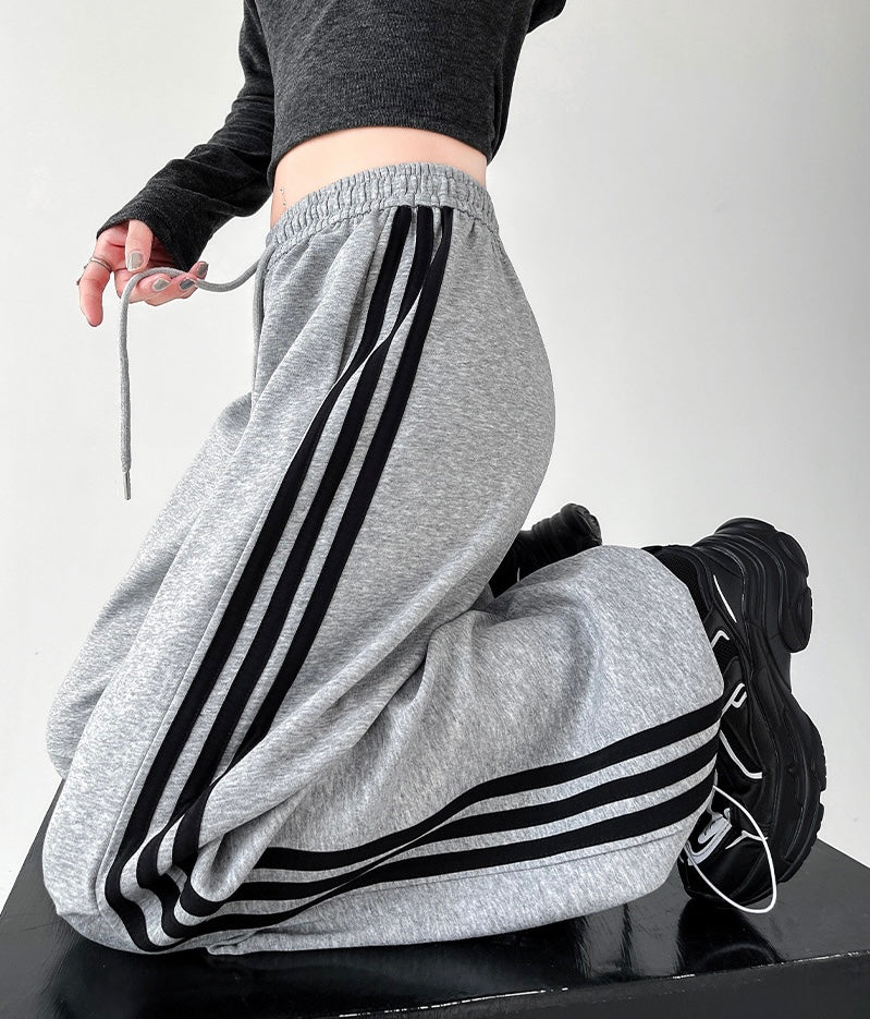 パンツ MERIHARI L TAG SWEAT PANTS YURU:FIT】 Wide-Leg Stripe Sweatpants mry001858