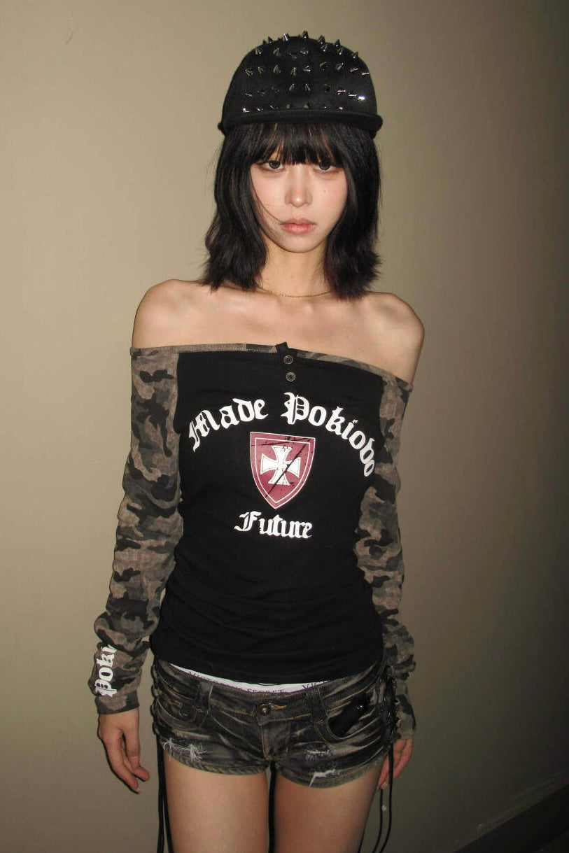 Off-shoulder long-sleeve layered top mry002187