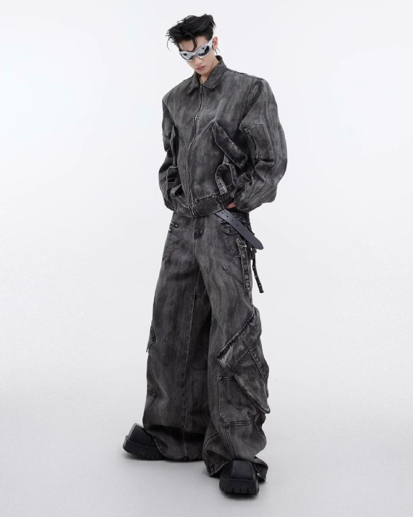 Set-Up Washed Black Utility Jacket & Cargo Pants mry001809