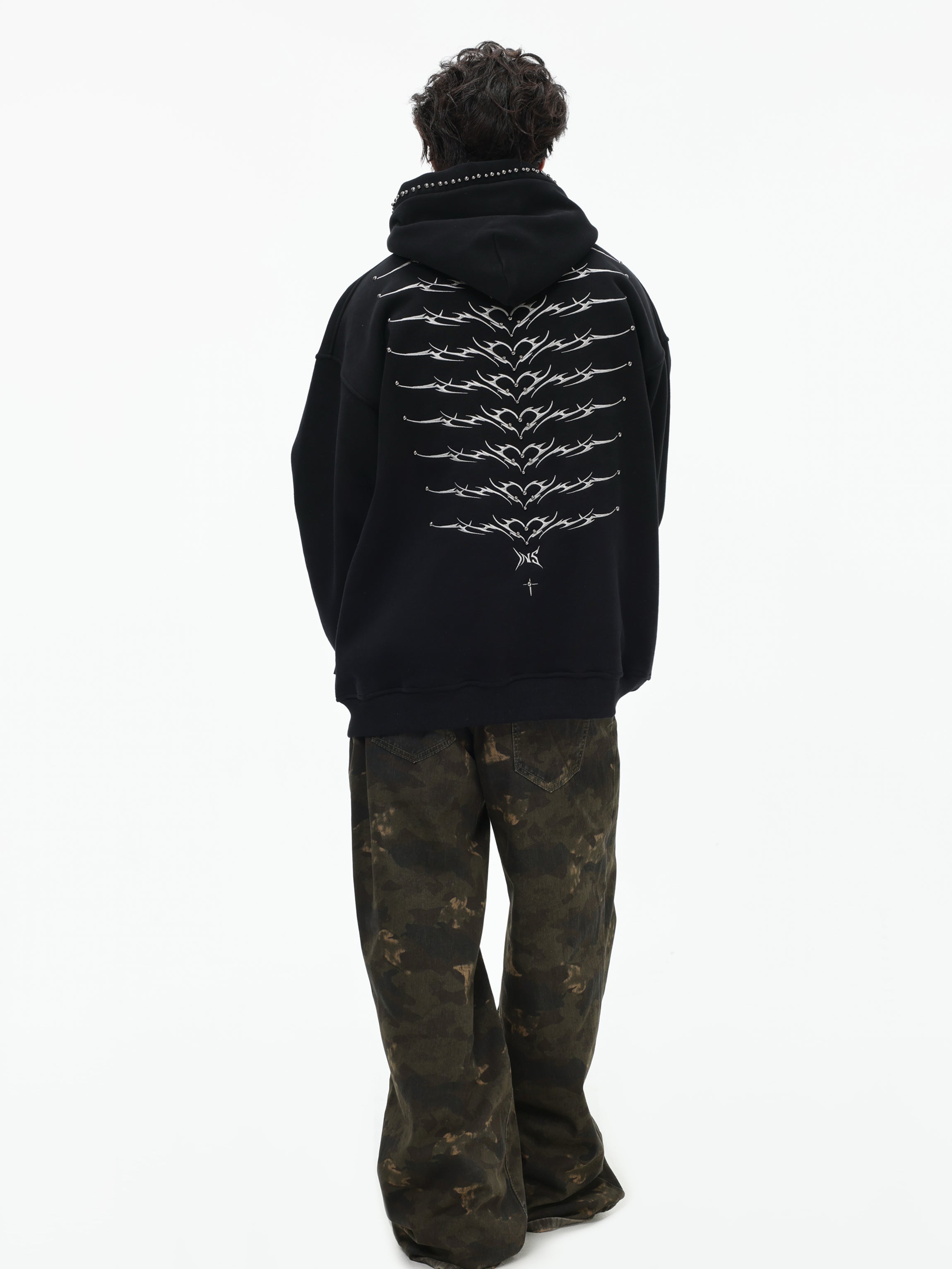 【評価★4.8以上／高品質】Tribal Studded Oversized Hoodie mry001900