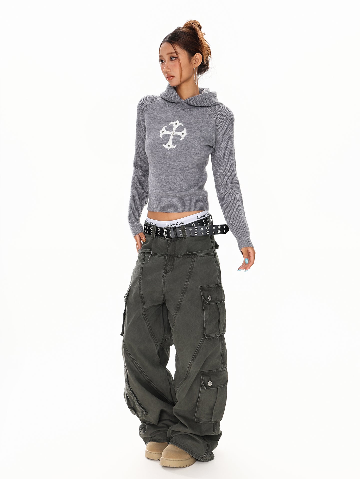 【評価★4.8以上／Tops】Cross Slim Fit Knit Hoodie mry001911