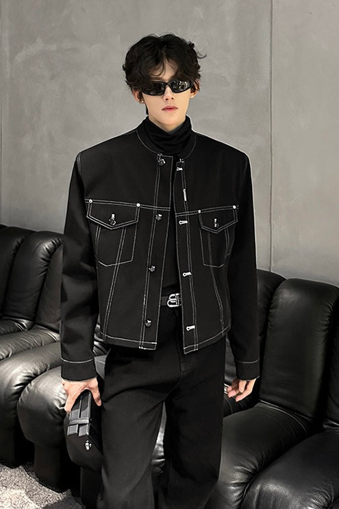 Contrast Stitch Denim Jacket mry002207