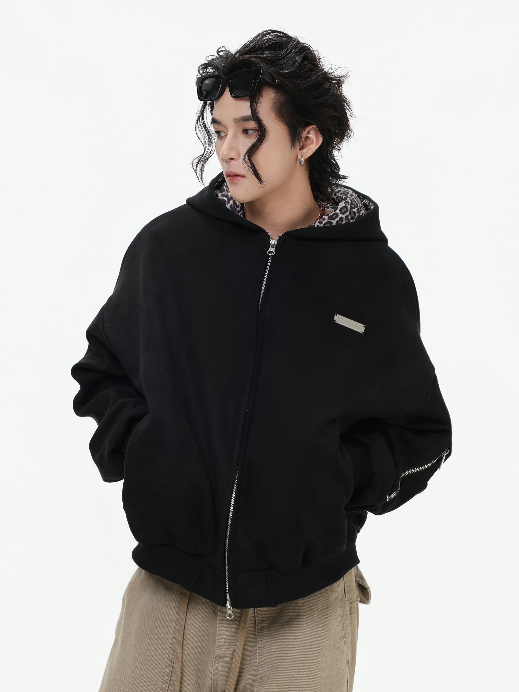 【評価★4.8以上／高品質】Leopard Lined Oversized Zip Hoodie Jacket mry001903