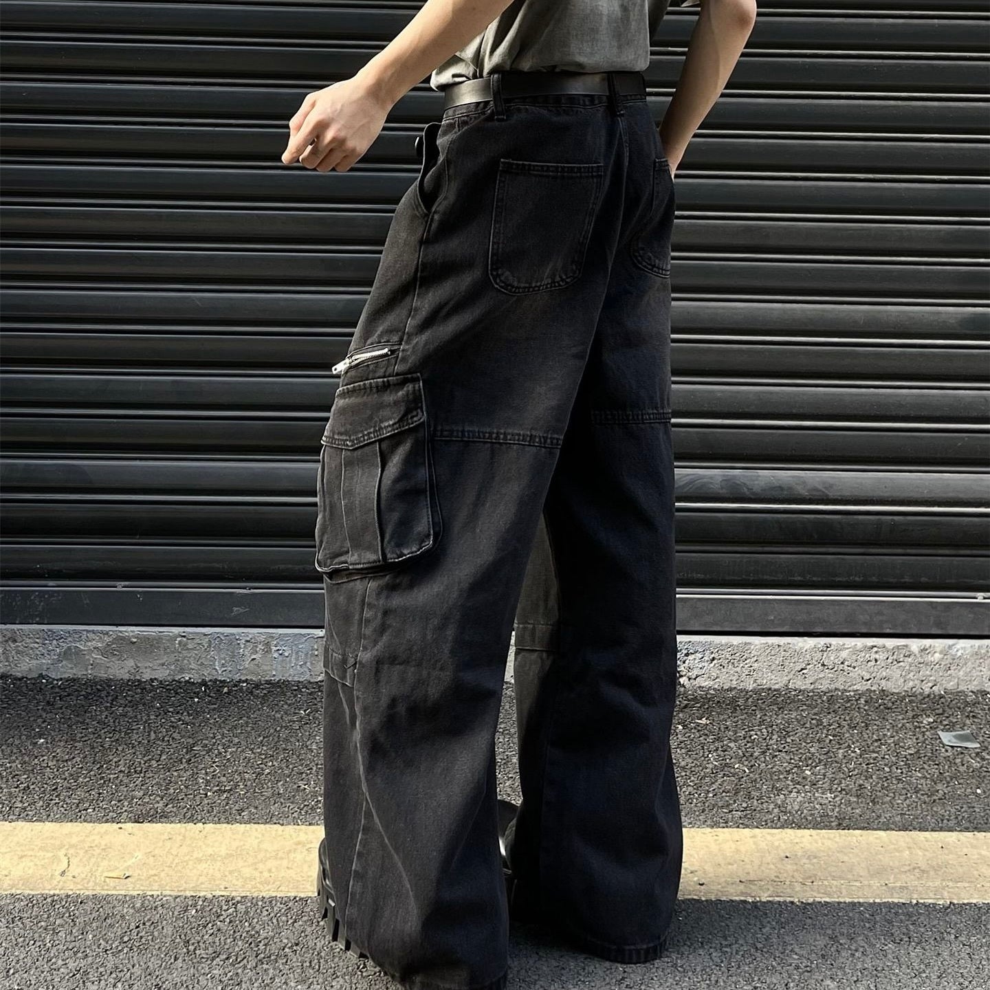 Casual Trendy Vintage Denim Cargo Pants mry001359