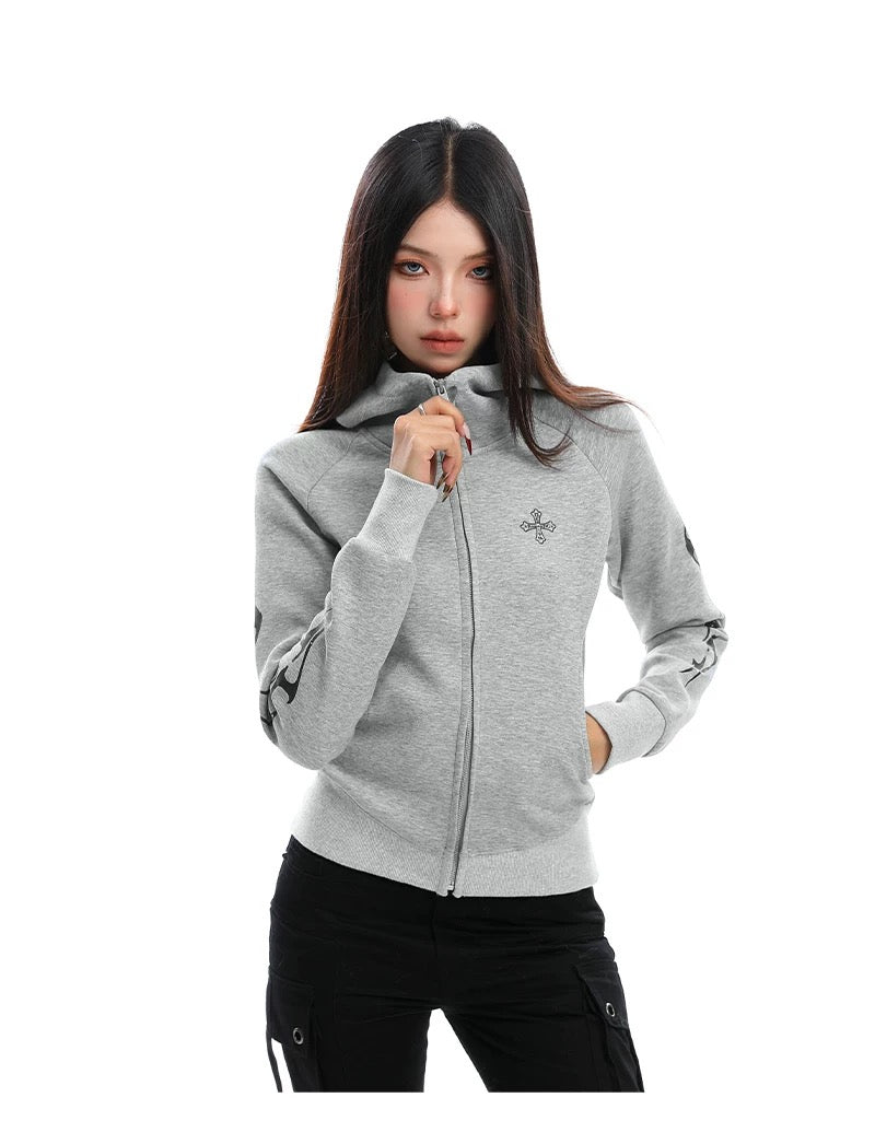 【評価★4.8以上／Top】Cross Embroidered Zip Sweat Jacket mry001933