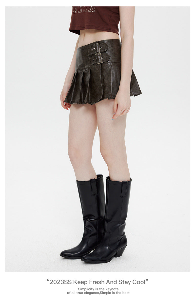 【2color】Buckle Pleats Mini Skirt mry001693