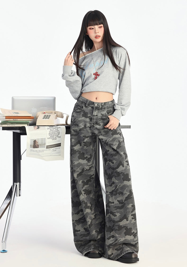 Camo Wide-Leg Denim Pants mry001745
