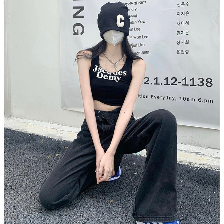 折り返し　ハイウエスト　ワイドレッグ　パンツ　sle000112