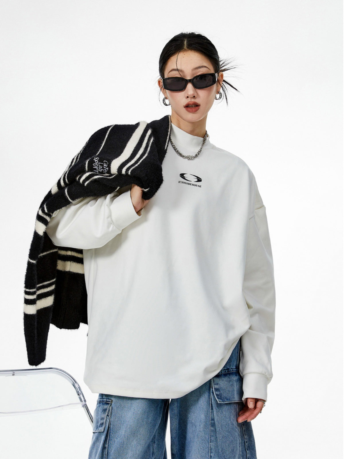 【3color】Monochrome Flow Mock Neck T-shirt mry001618
