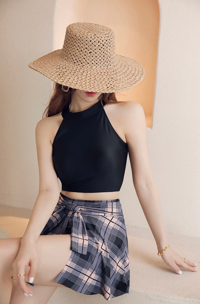 【2color】High-Waist Plaid Bikini Set mry001777