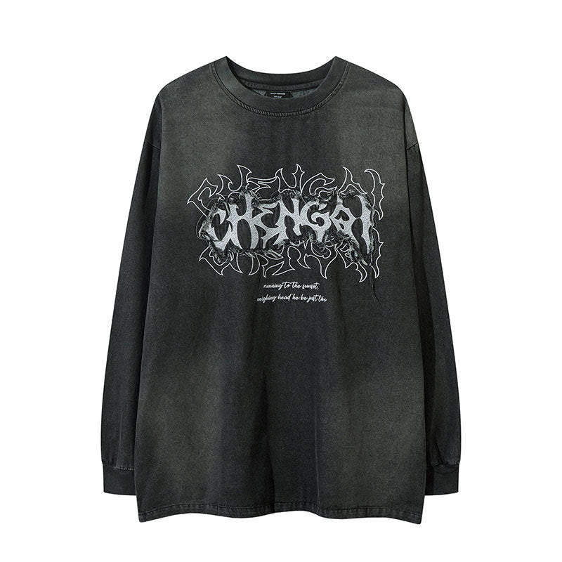 Washed Black Graphic Oversized Tee mry001831
