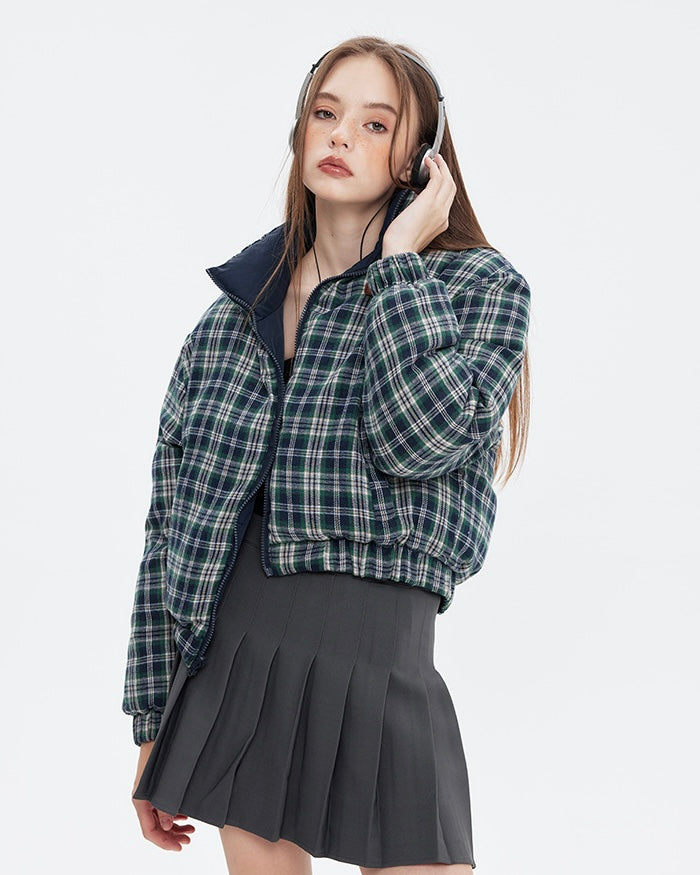 【2color】Reversible Checkered Short Down Jacket mry001802