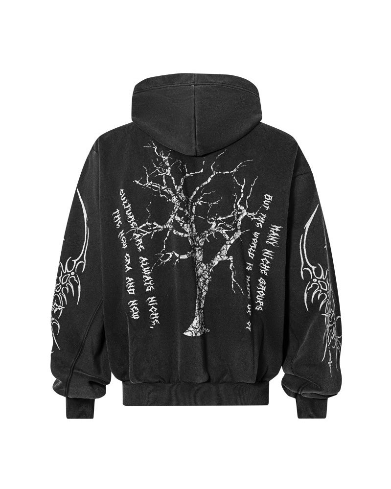 Tribal Tree Graphic Zip-Up Hoodie mry001846