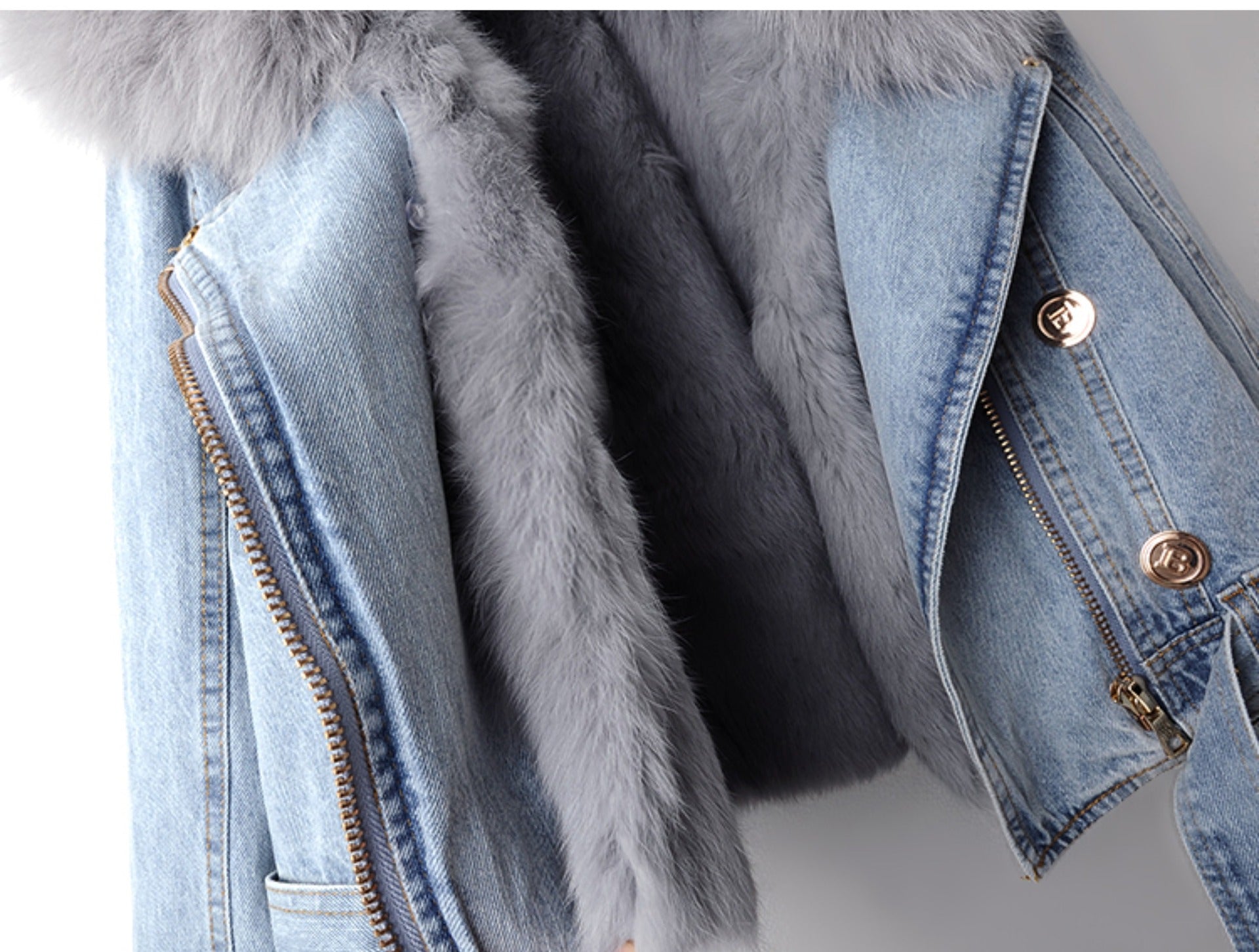 【評価★4.8以上／2color】Luxury Faux Fur Denim Jacket mry001938