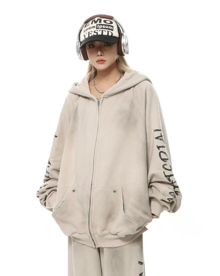 【評価★4.8以上／Tops】UNISEX DAMAGE DOLMAN ZIP HOODIE mry001907