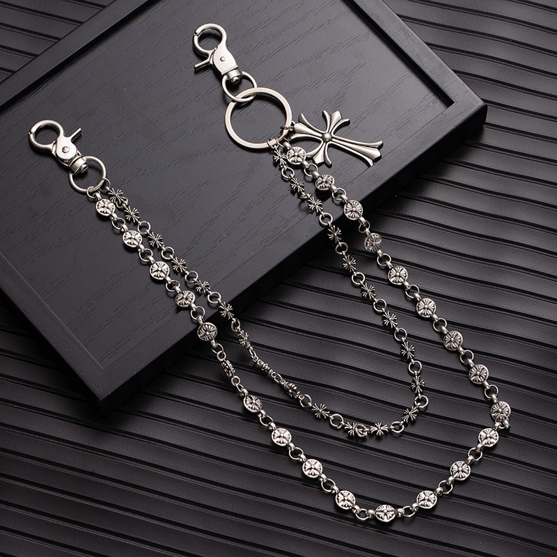Cross Pendant Layered Silver Wallet Chain mry001925