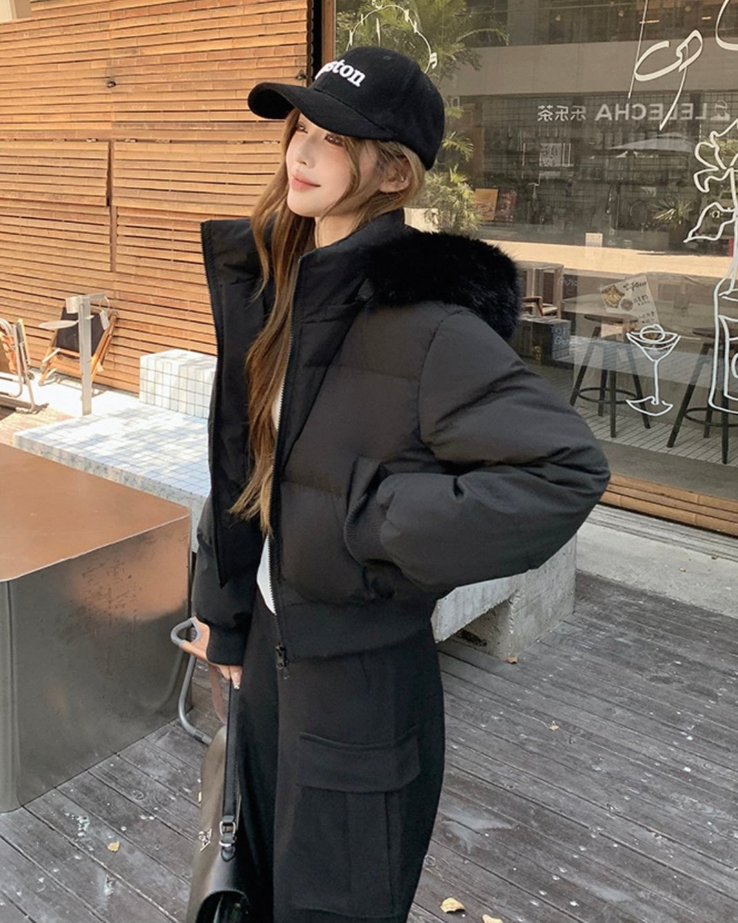 【爆安】Short Puffer Food Fur Jacket mry001966