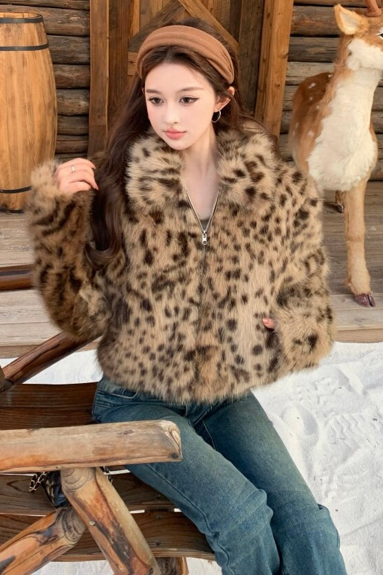 Leopard Faux Fur Zip Jacket mry002202