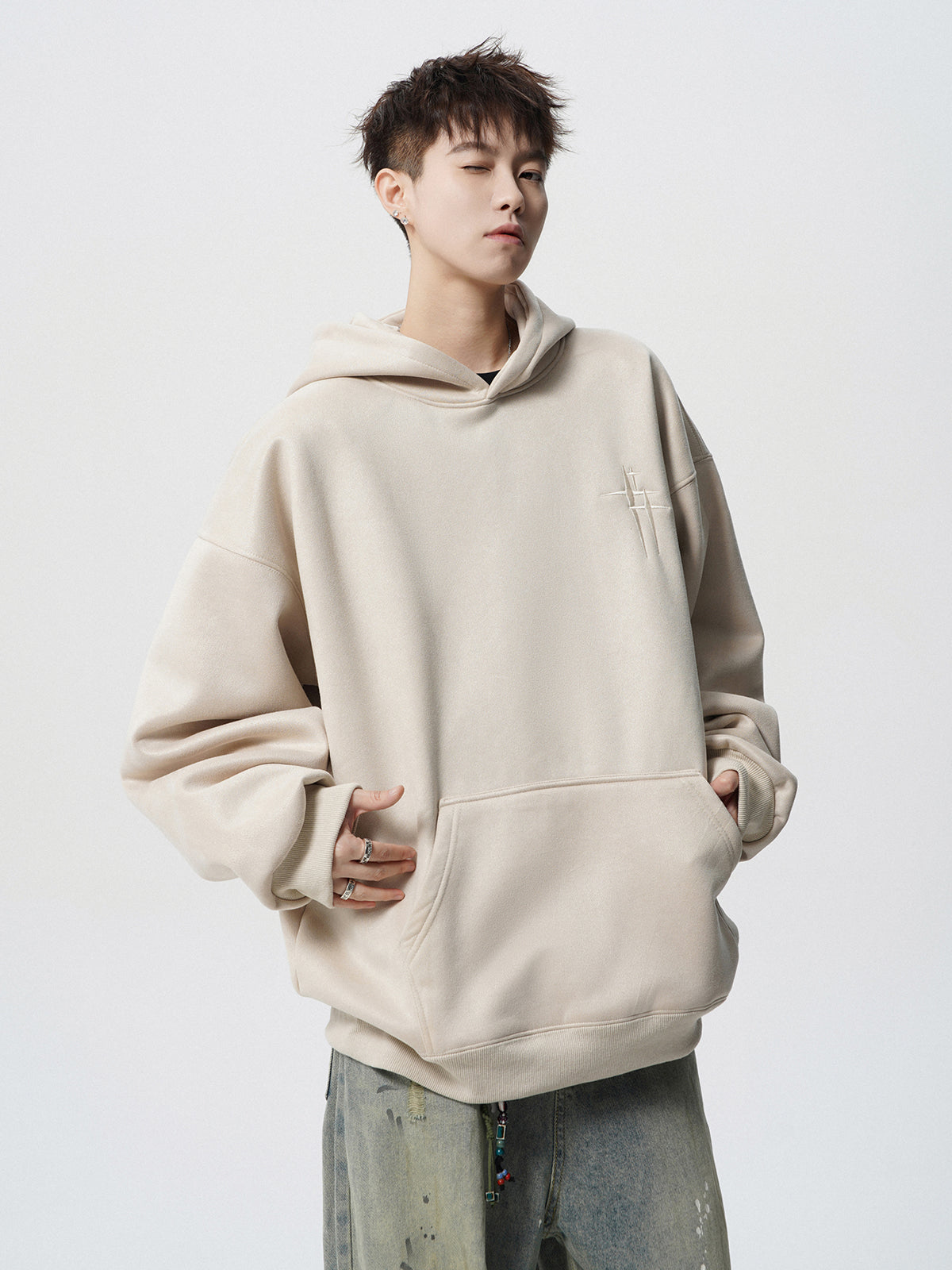 【評価★4.8以上／Tops】Minimal Cross Logo Oversized Hoodie mry001916