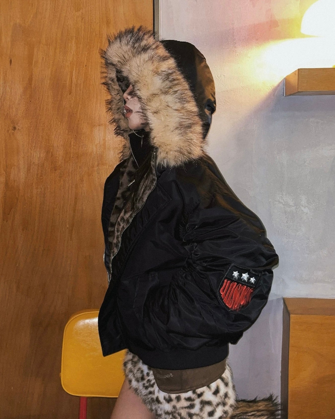 Leopard Lining Hooded Jacket mry002116