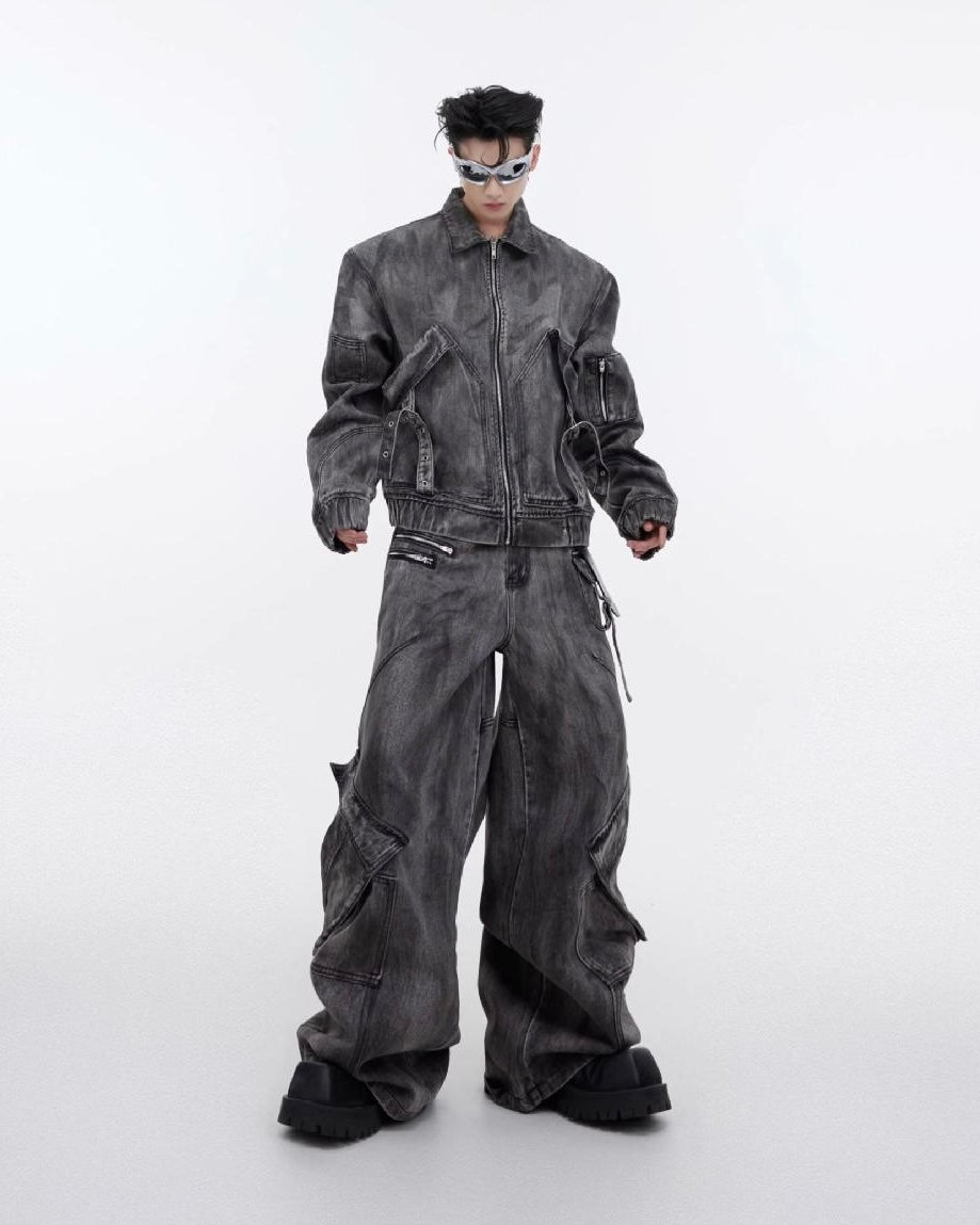 Set-Up Washed Black Utility Jacket & Cargo Pants mry001809