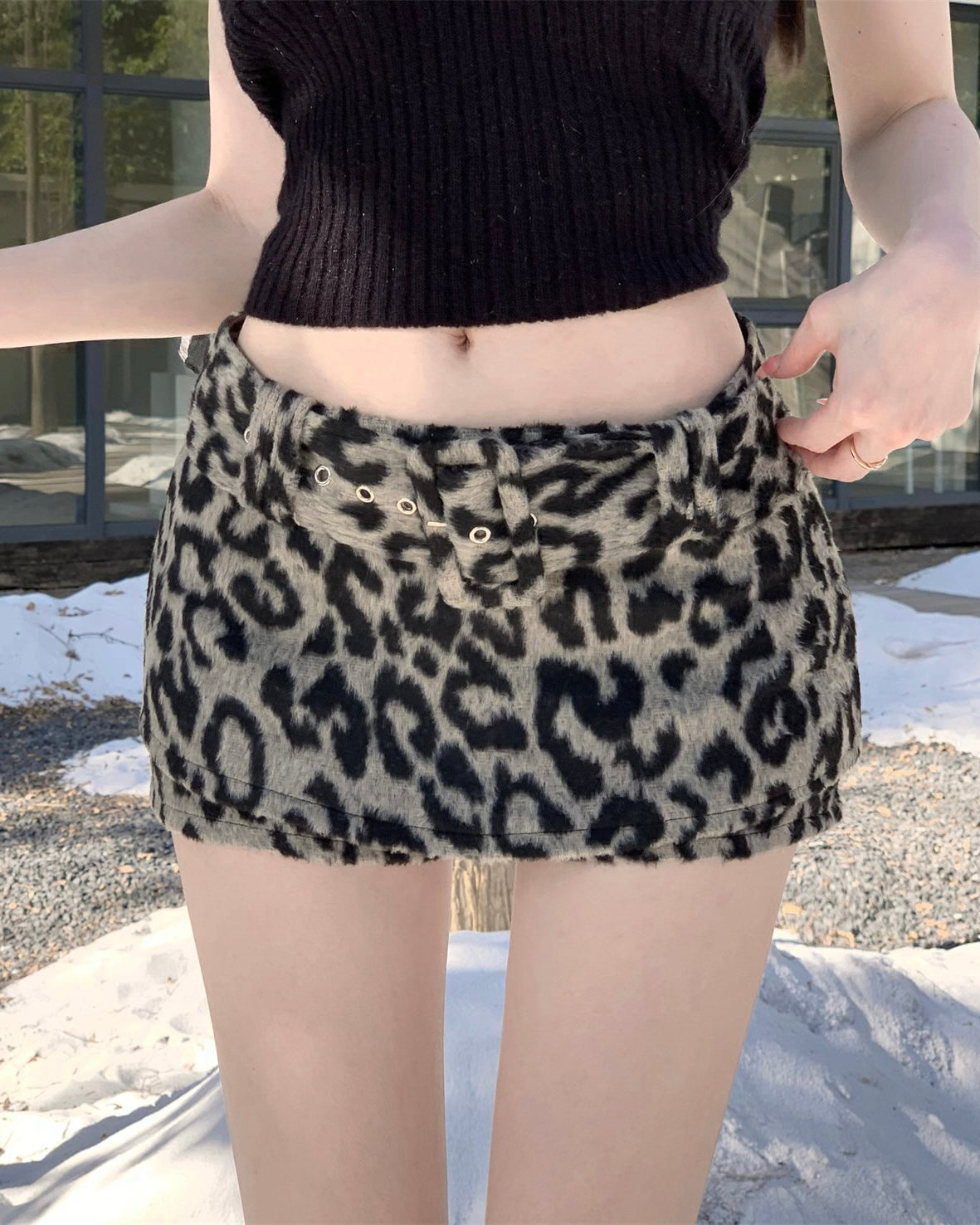 Fur Leopard Mini Skirt mry002113