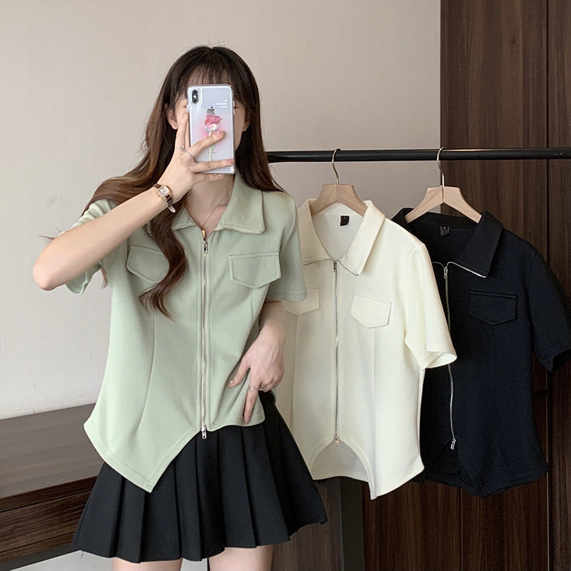 【送料無料】3カラー展開 2023SS サマー 半袖 ファスナーデザイン Tシャツ 韓国カジュアル 海外カジュアル  mry000718